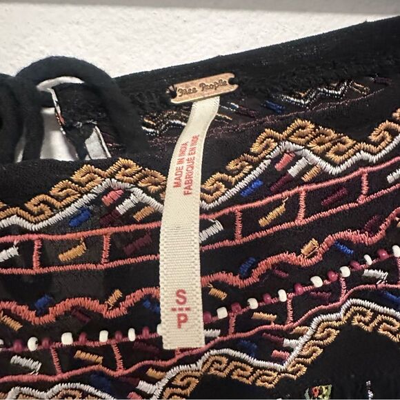 Free People Dance Magic Mini Dress Metallic Stripe Embroidery Black Sheer Small - Picture 7 of 11